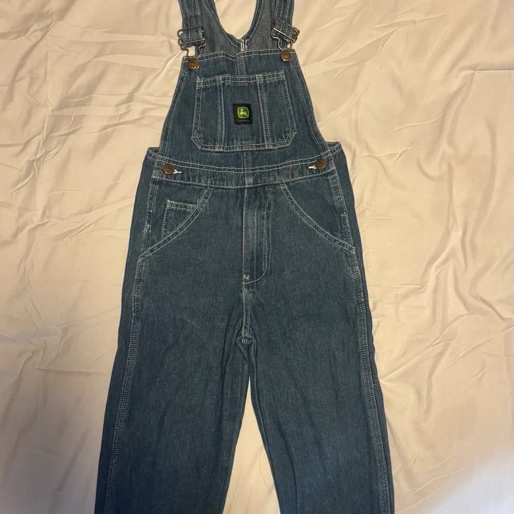John Deere Blue Denim Overalls with Green Logo Patch-Boys-Size 6